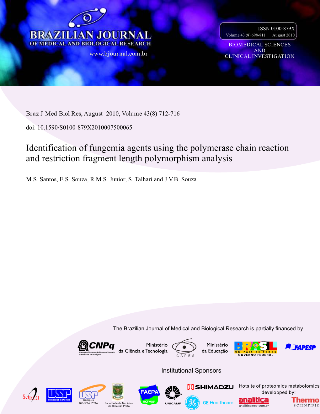 Identification of Fungemia Agents Using the Polymerase Chain Reaction and Restriction Fragment Length Polymorphism Analysis