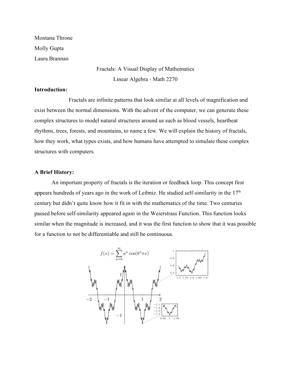 Montana Throne Molly Gupta Laura Brannan Fractals: a Visual Display of Mathematics Linear Algebra