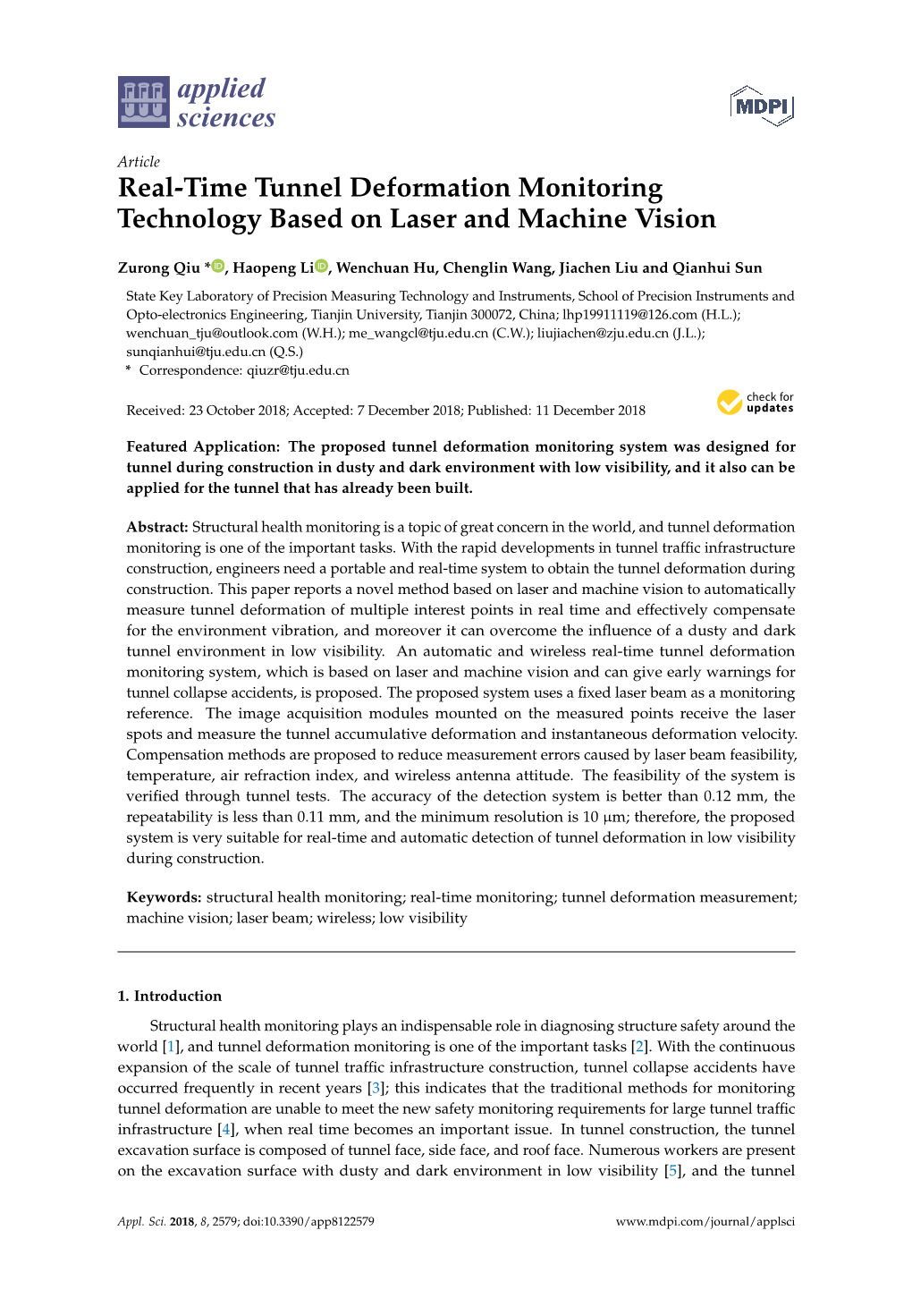 Real-Time Tunnel Deformation Monitoring Technology Based on Laser and Machine Vision