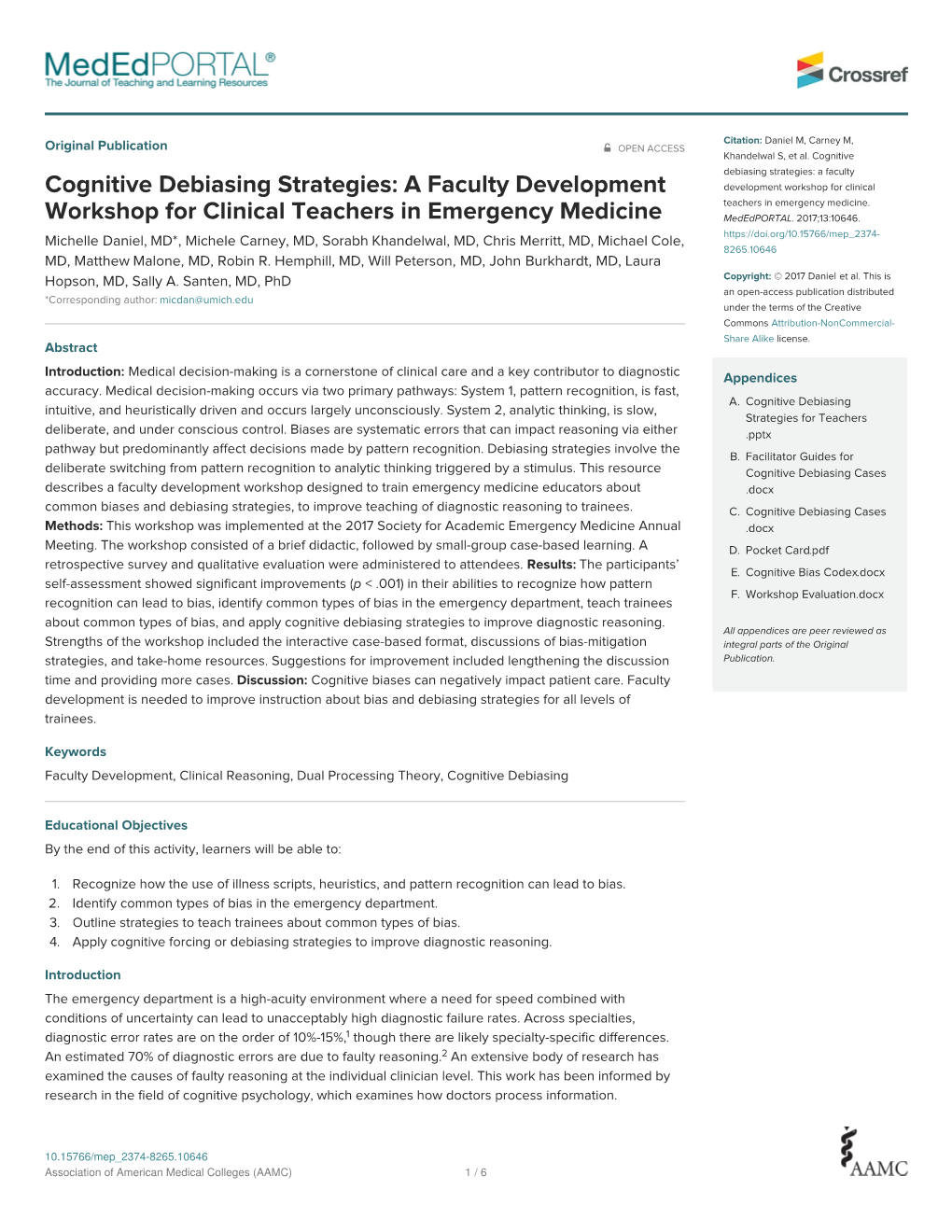 Cognitive Debiasing Strategies: a Faculty Cognitive Debiasing Strategies: a Faculty Development Development Workshop for Clinical Teachers in Emergency Medicine