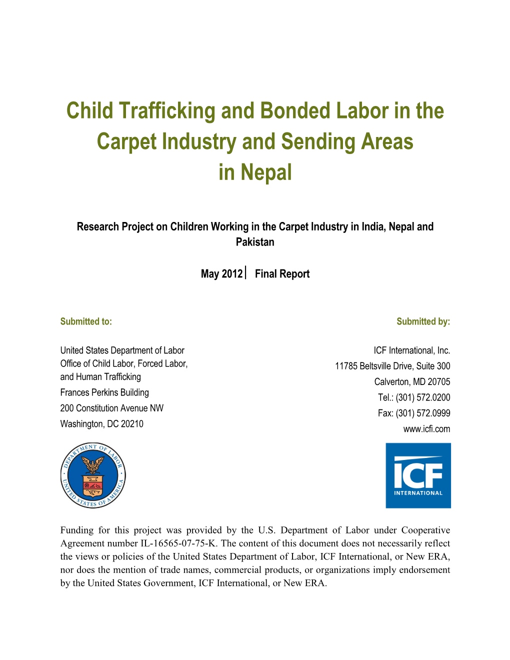 Final Report: Child Trafficking and Bonded Labor in the Carpet