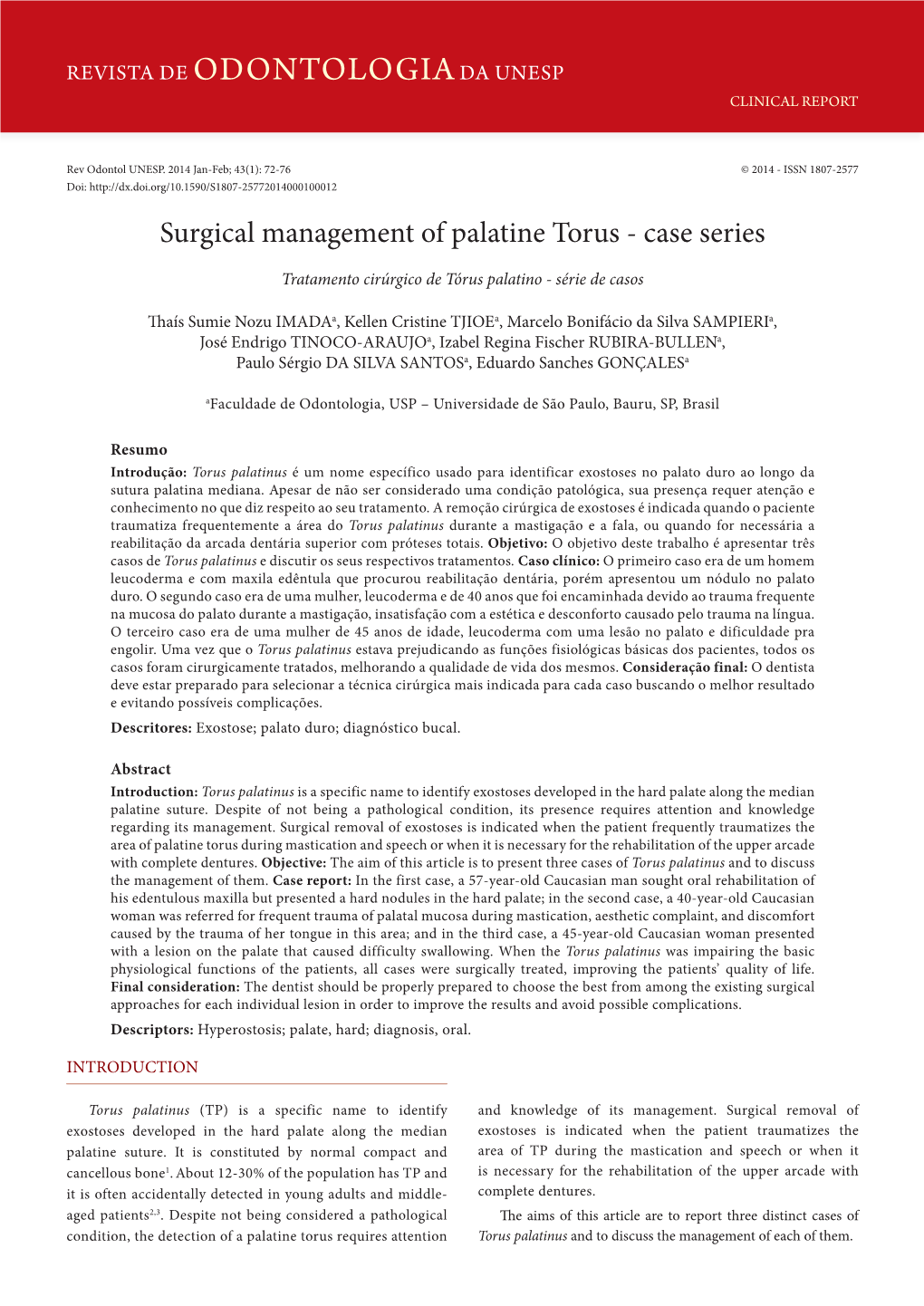 Surgical Management of Palatine Torus - Case Series