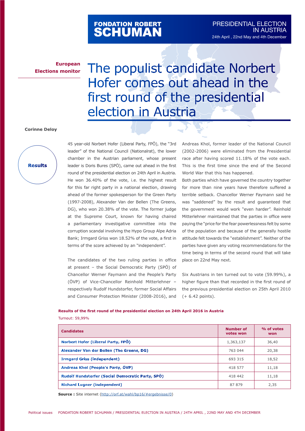 PRESIDENTIAL ELECTION in AUSTRIA 24Th April , 22Nd May and 4Th December