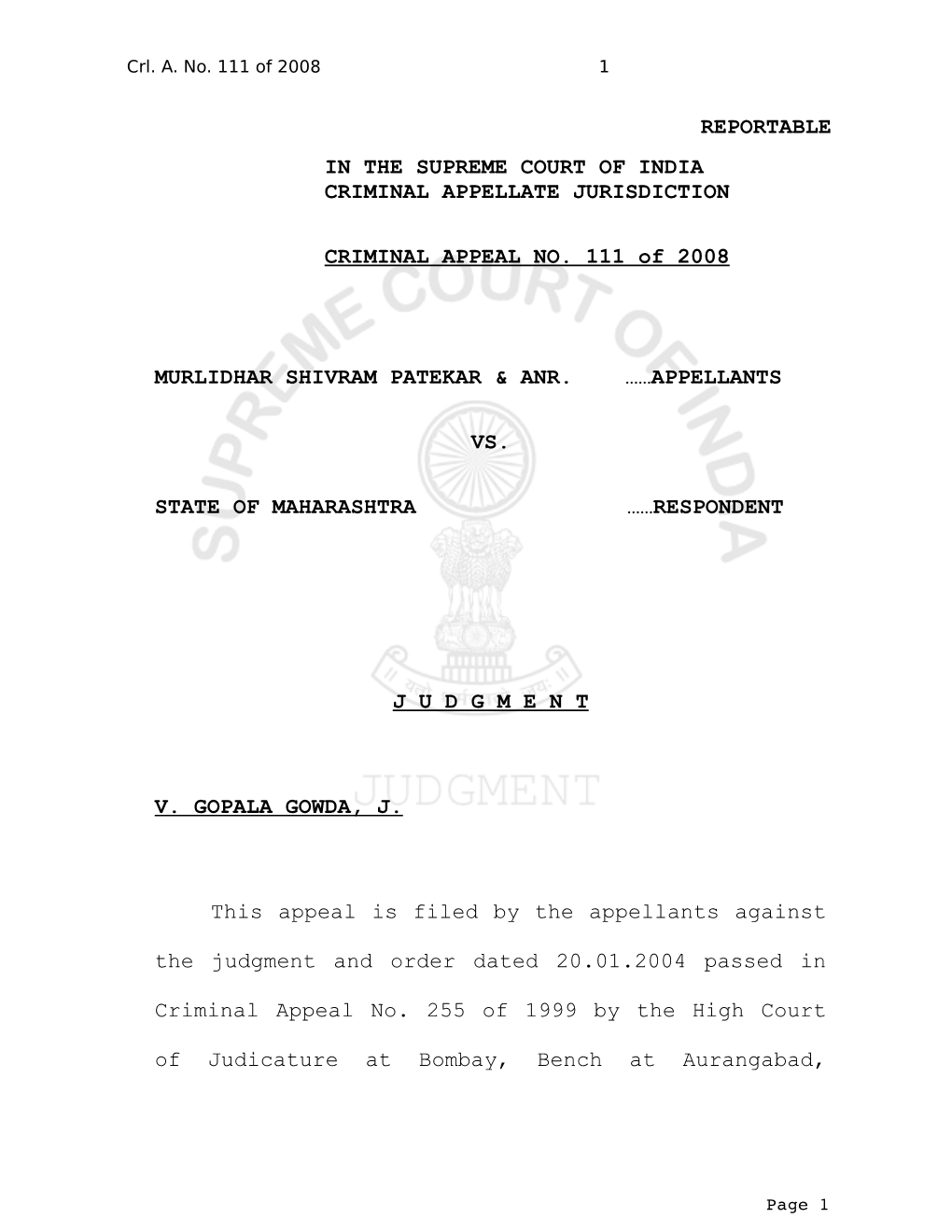 Reportable in the Supreme Court of India Criminal Appellate Jurisdiction