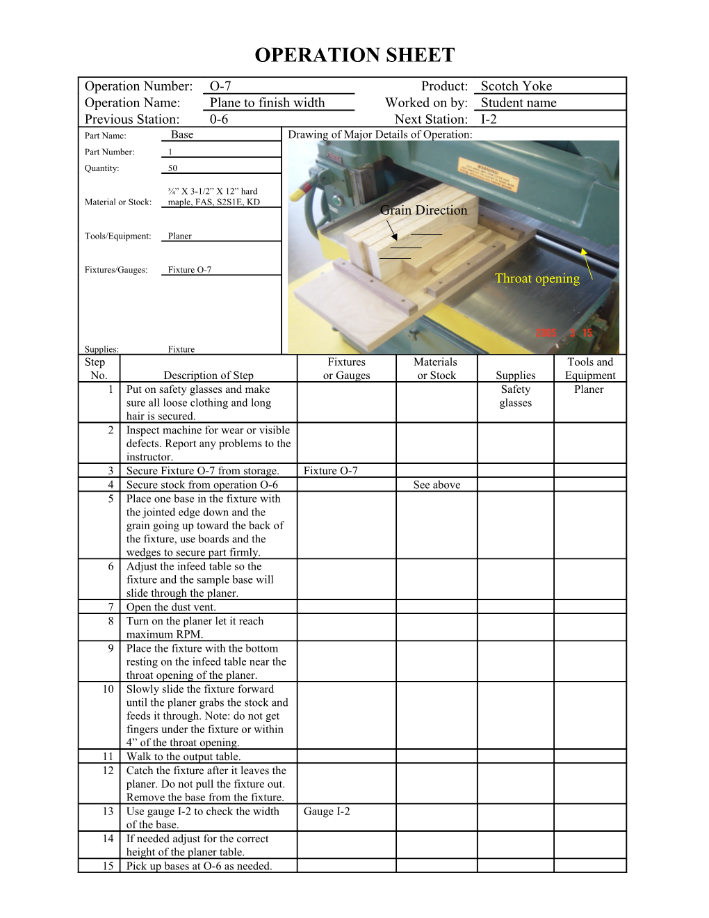 Operation Sheet