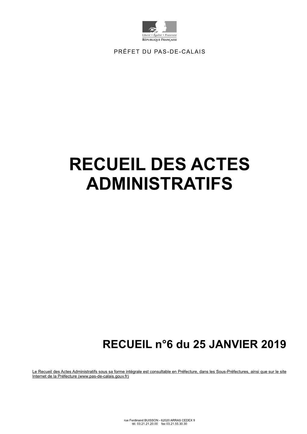 Recueil Des Actes Administratifs N°6 En Date Du 25 Janvier 2019