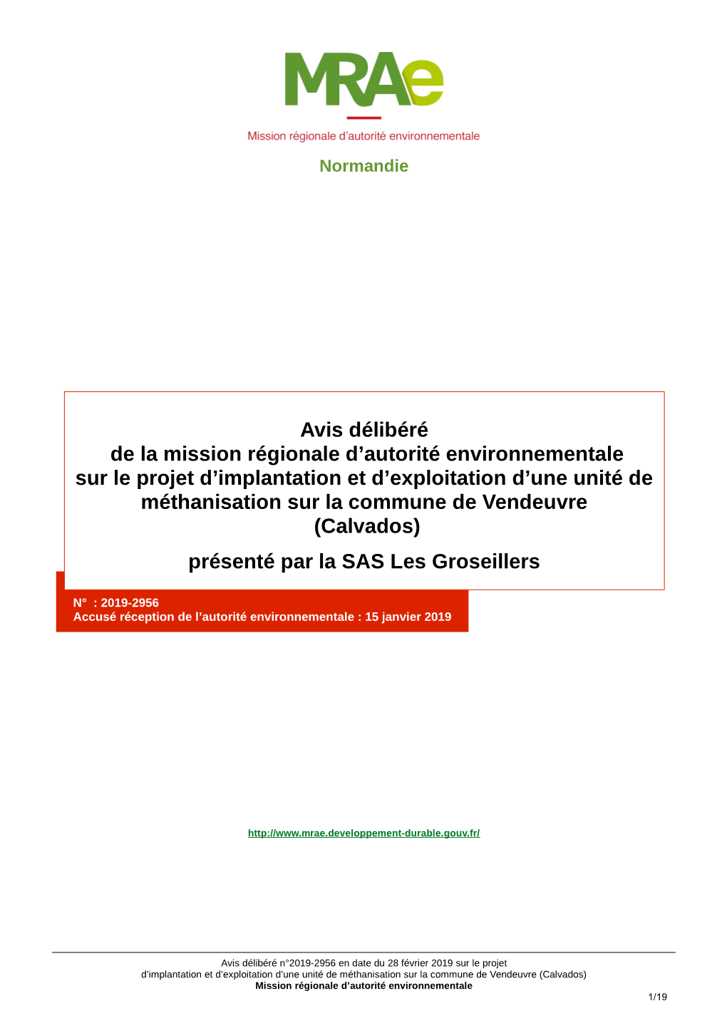 Avis Délibéré De La Mission Régionale D'autorité Environnementale Sur Le