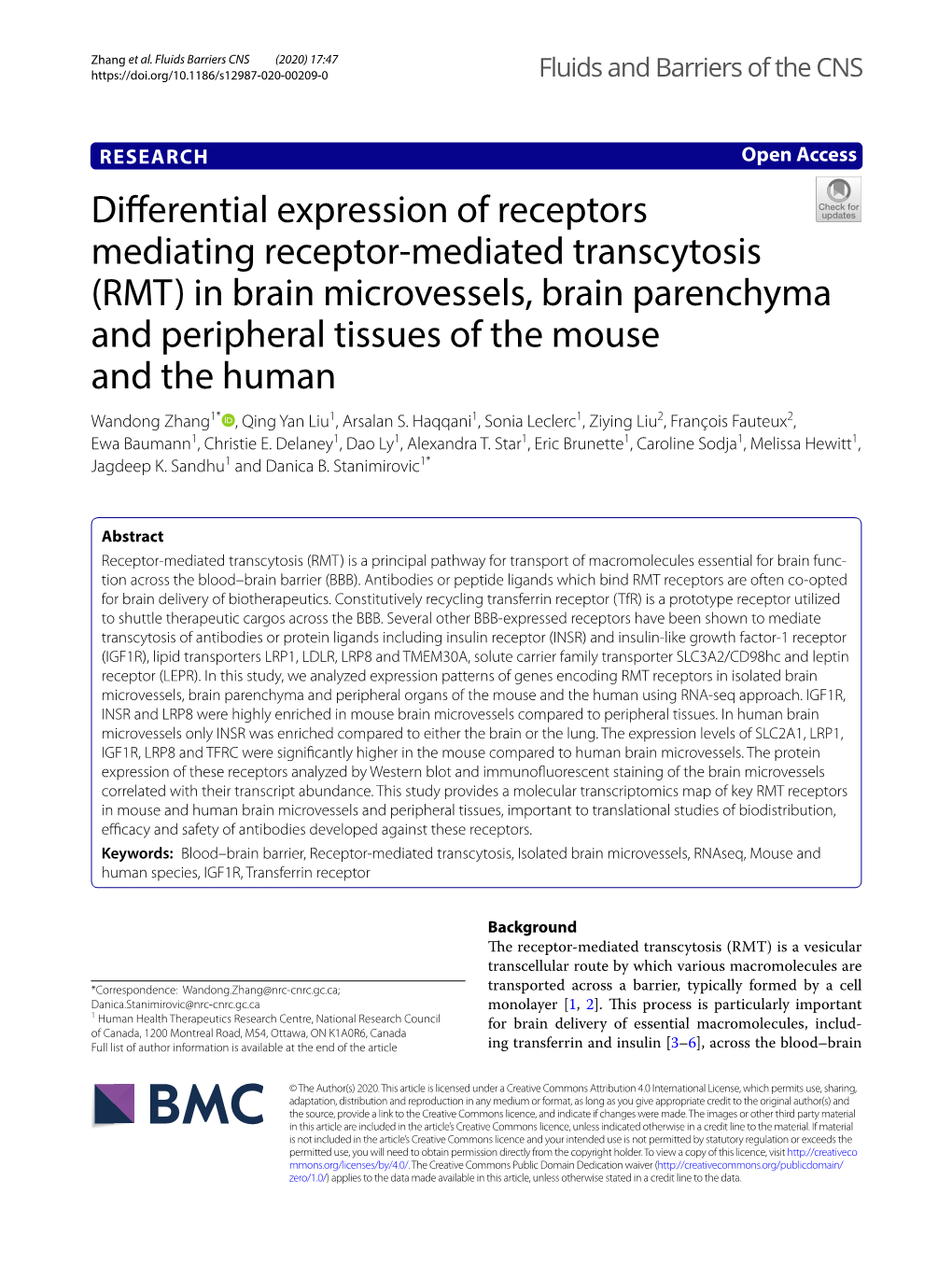 (RMT) in Brain Microvessels, Brain Parenchyma and Peripheral Tissues of the Mouse and the Human Wandong Zhang1* , Qing Yan Liu1, Arsalan S