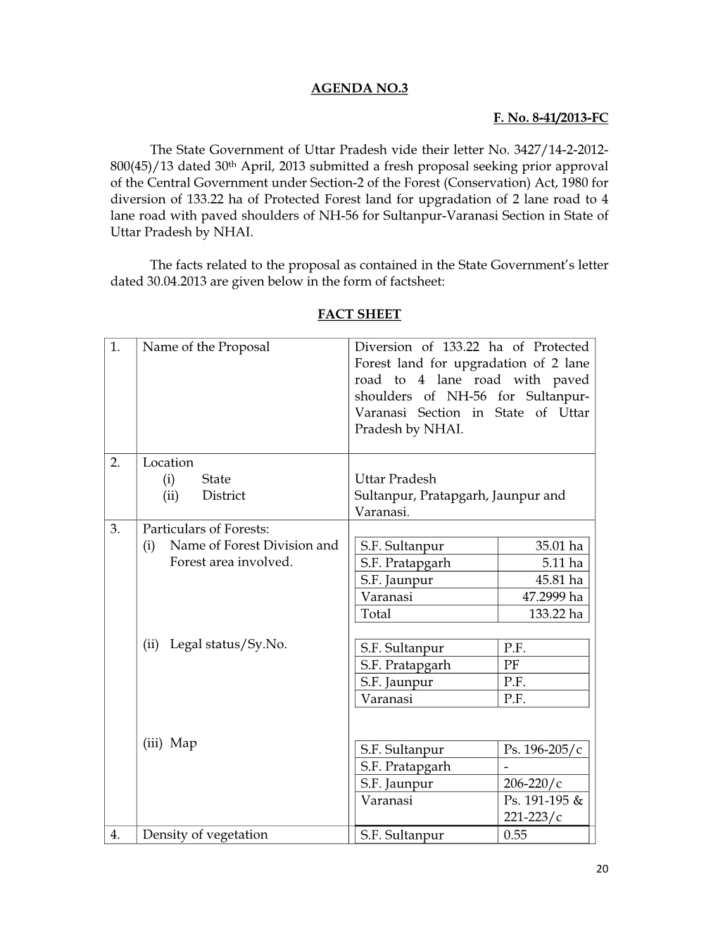 AGENDA NO.3 F. No. 8-41/2013-FC the State Government of Uttar