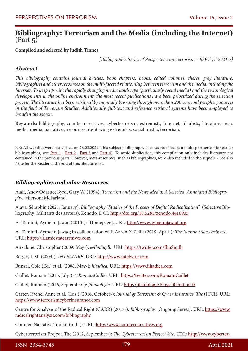 Bibliography: Terrorism and the Media (Including the Internet) (Part 5)