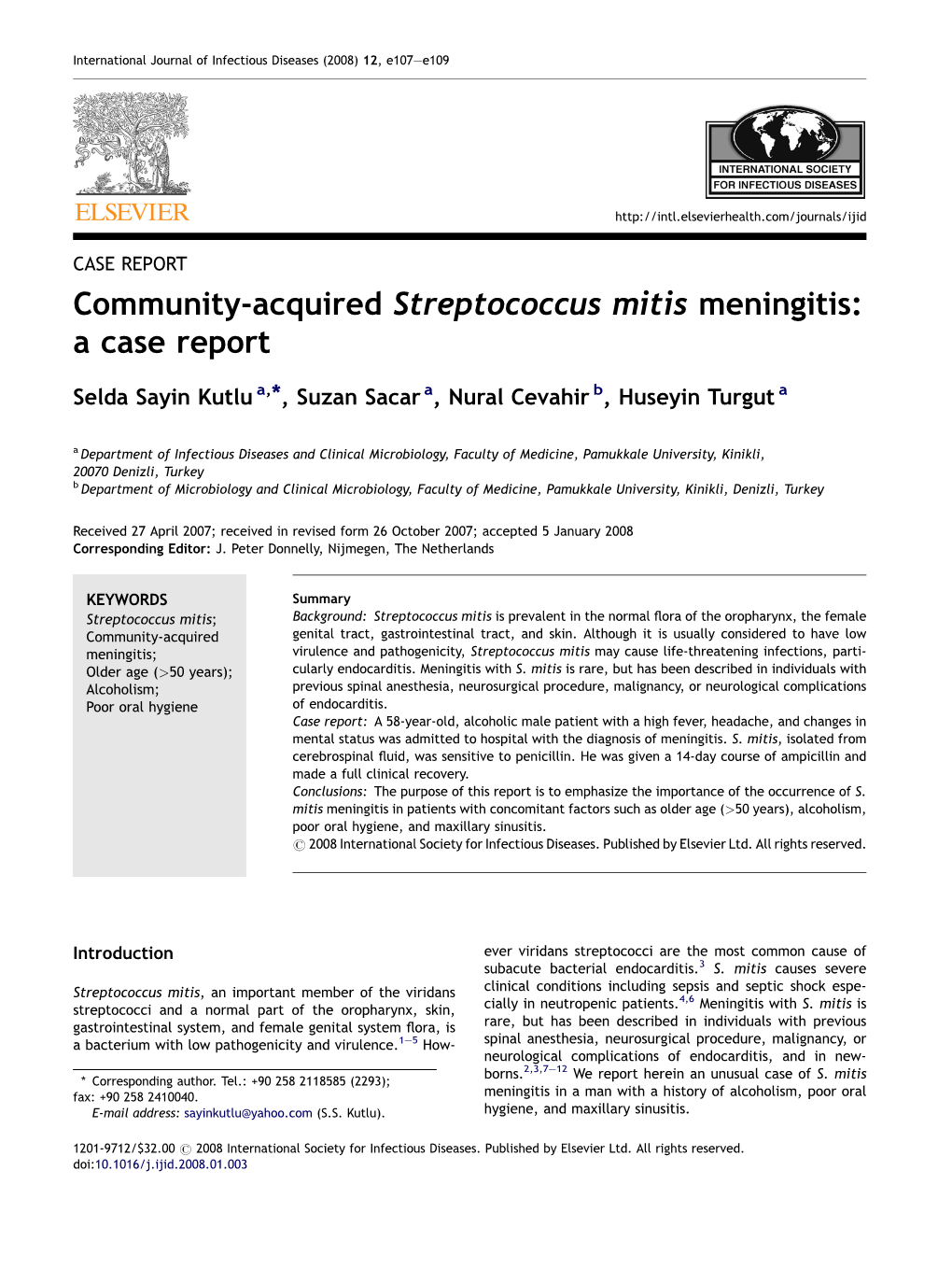 Community-Acquired Streptococcus Mitis Meningitis: a Case Report