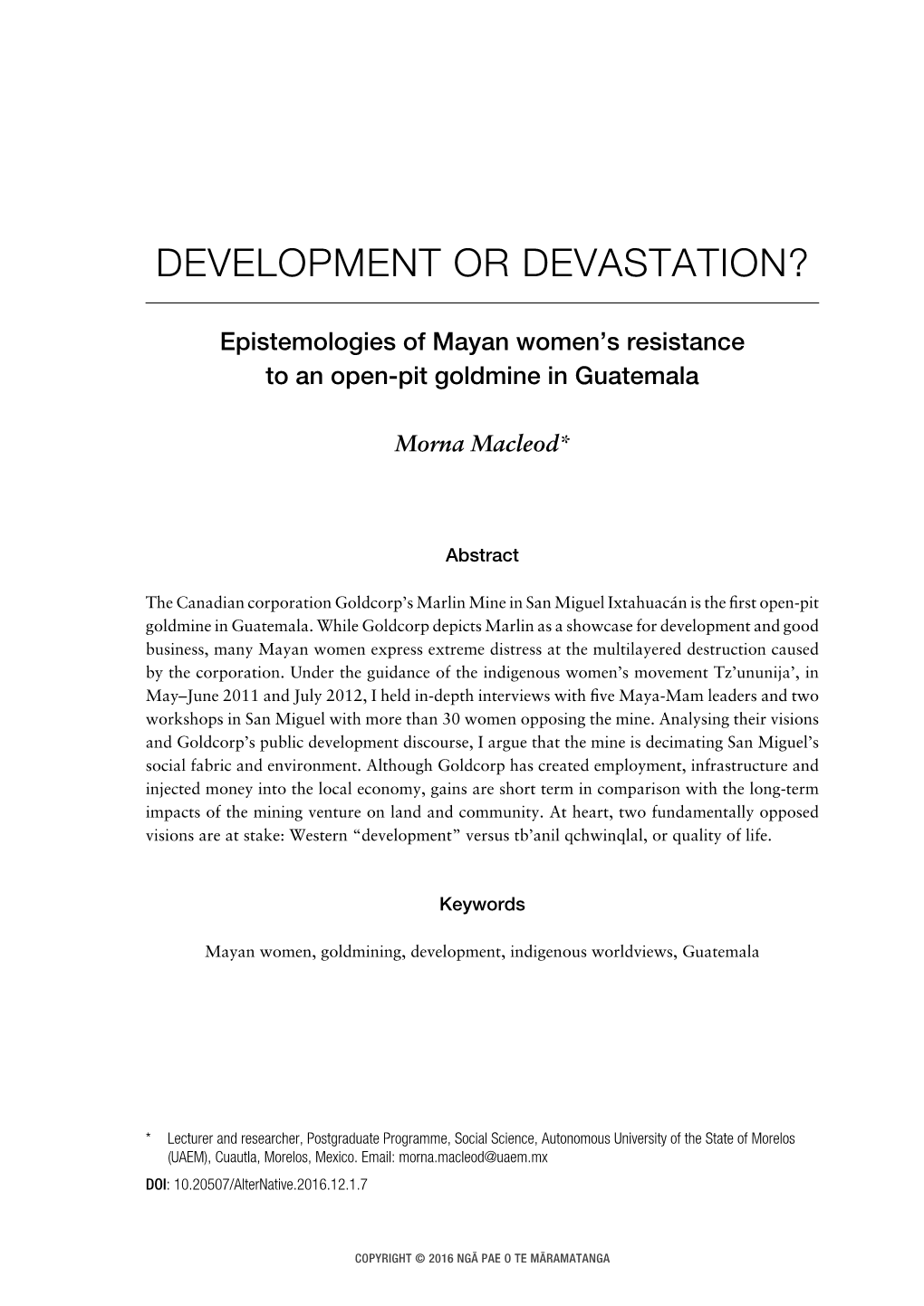 Development Or Devastation?: Epistemologies of Mayan Women's