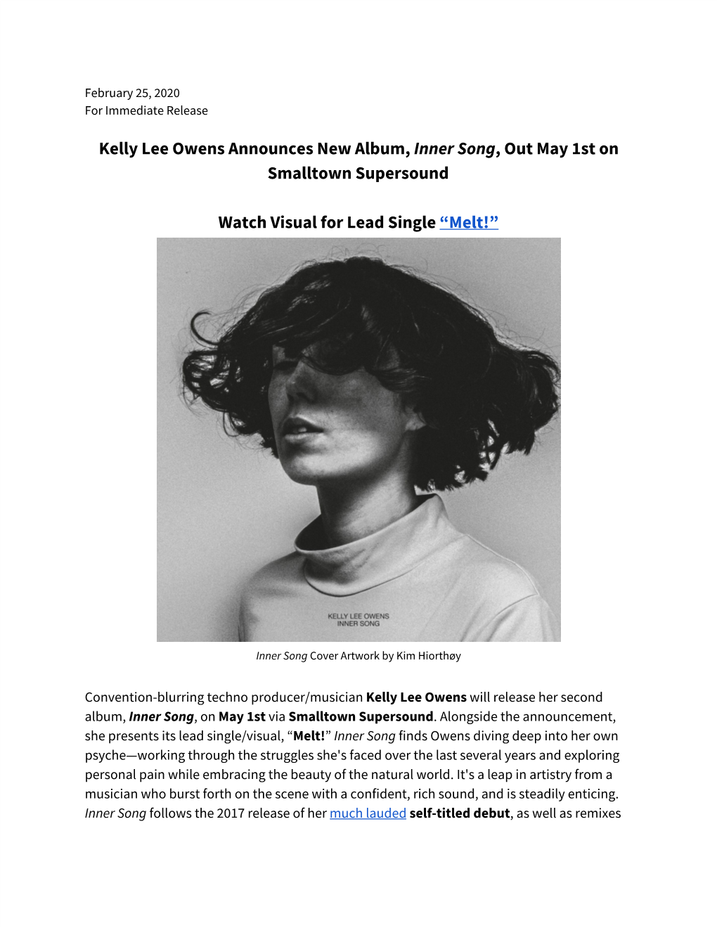 February 25, 2020 Kelly Lee Owens Announces New Album, Inner Song