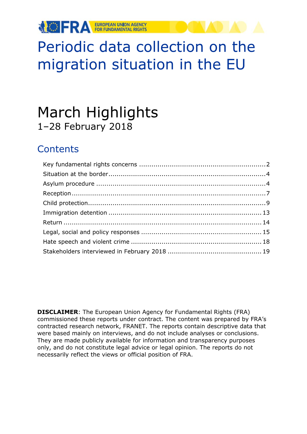 Periodic Data Collection on the Migration Situation in the EU