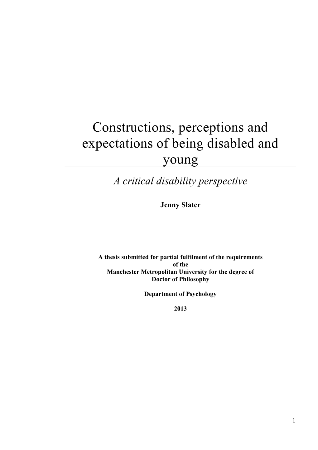 Constructions, Perceptions and Expectations of Being Disabled and Young