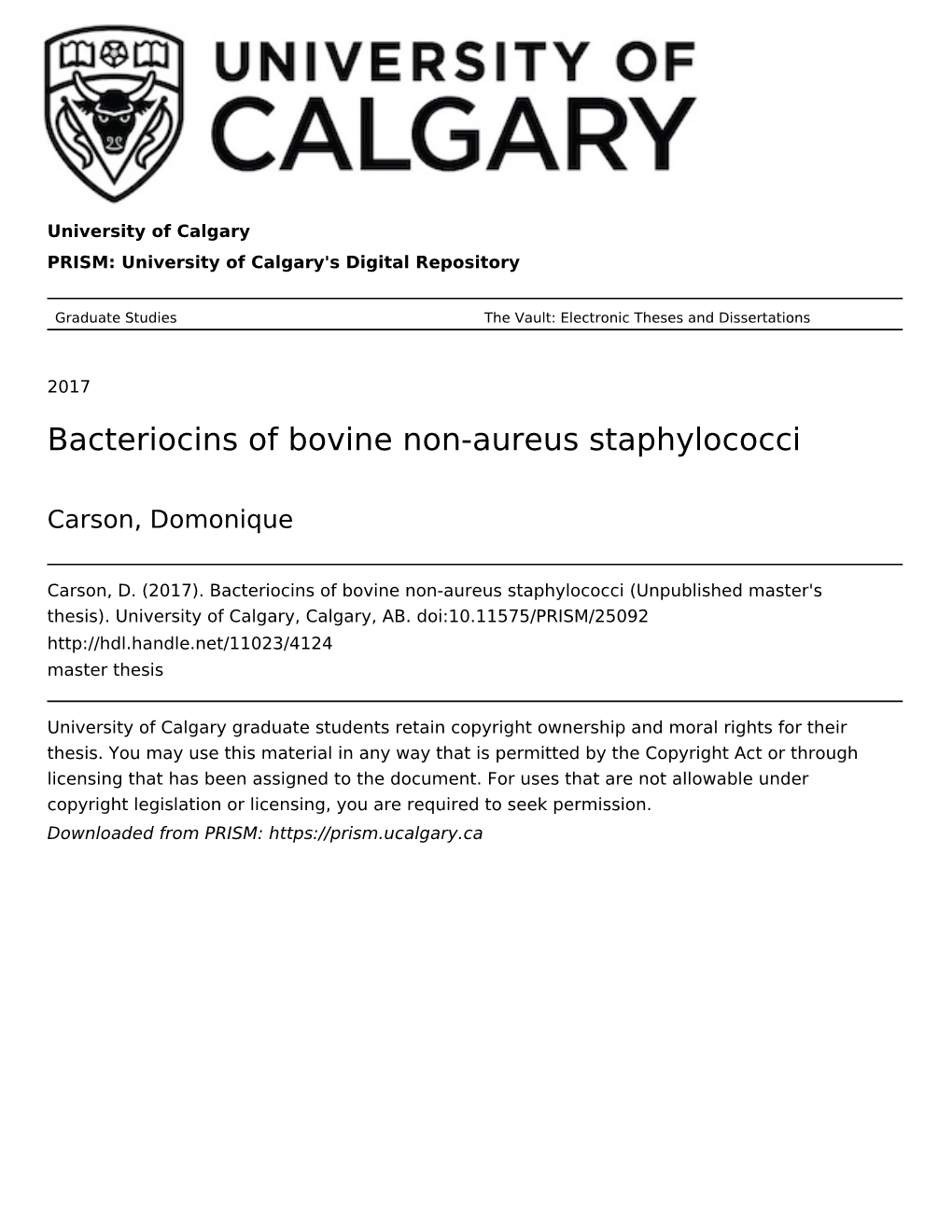 Bacteriocins of Bovine Non-Aureus Staphylococci