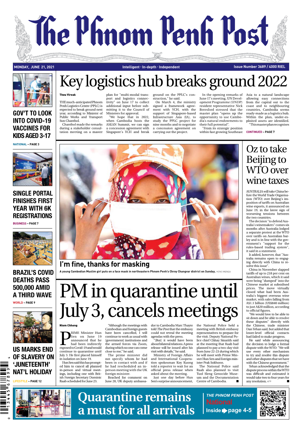 PM in Quarantine Until July 3, Cancels Meetings