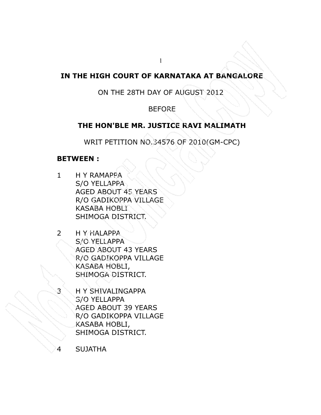 In the High Court of Karnataka at Bangalore On