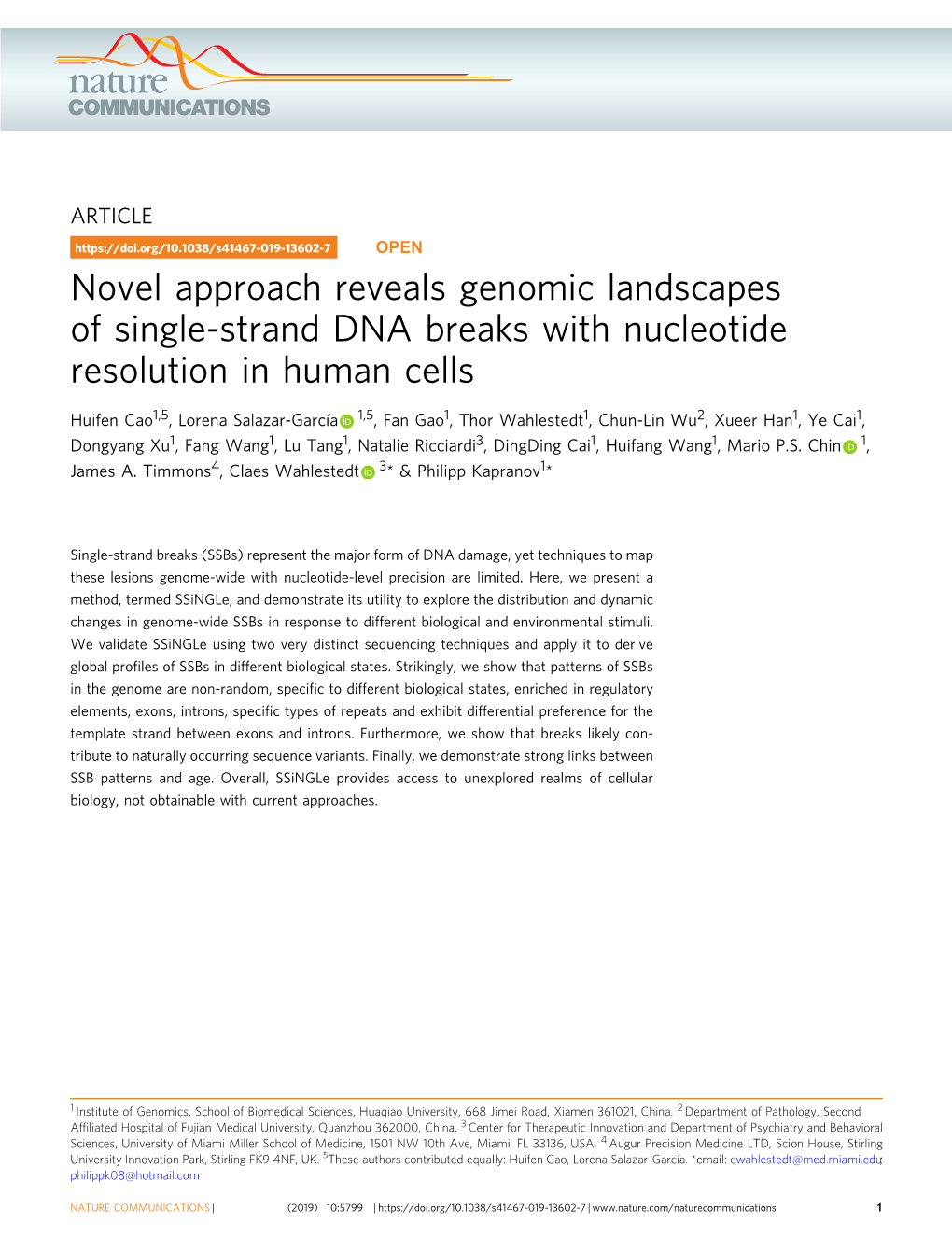 Novel Approach Reveals Genomic Landscapes of Single-Strand DNA Breaks with Nucleotide Resolution in Human Cells