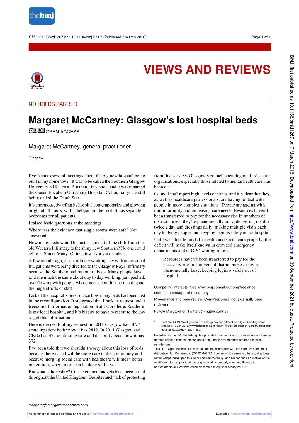 Margaret Mccartney: Glasgow's Lost Hospital Beds