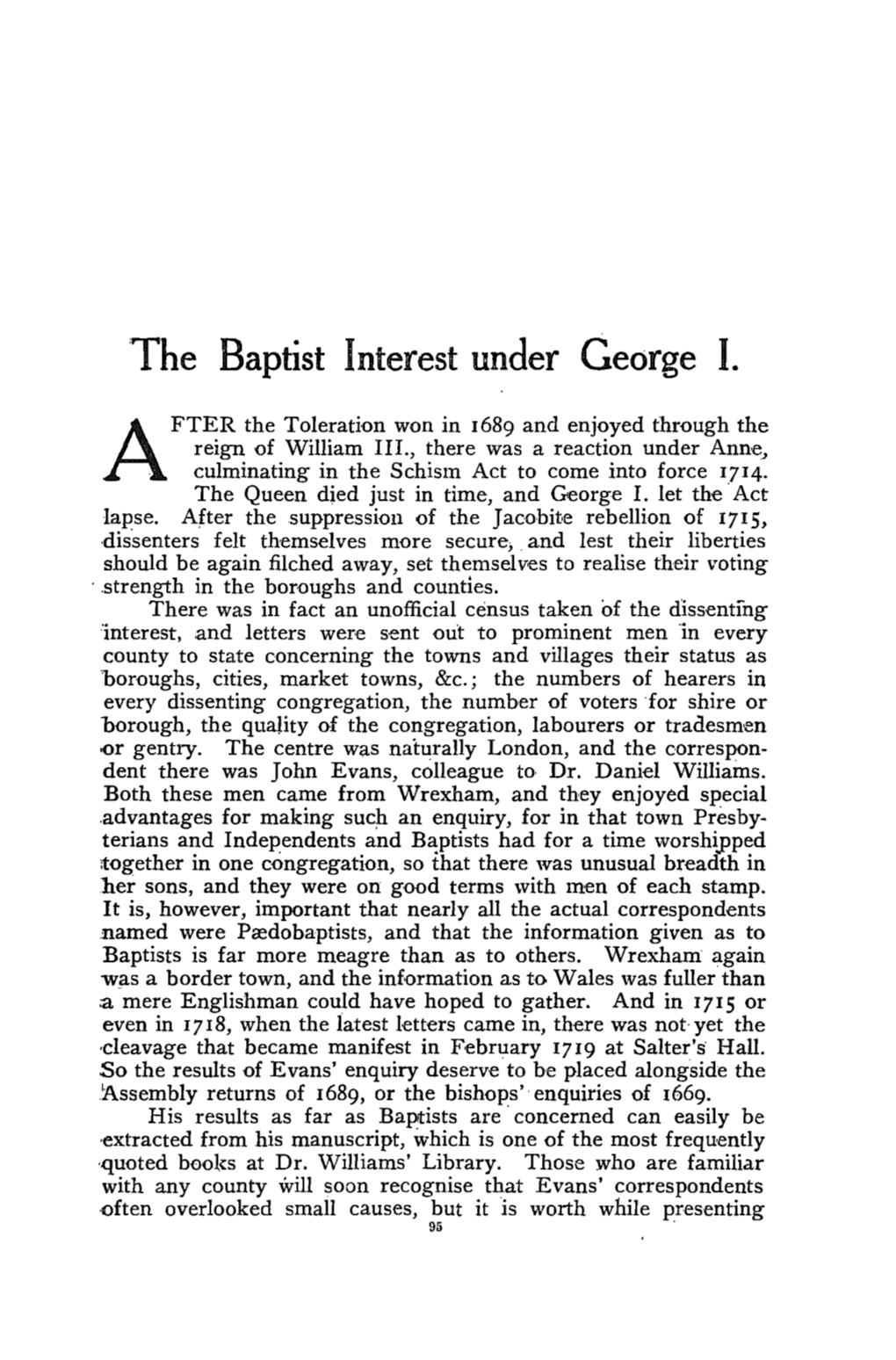 The Baptist Interest Under George I