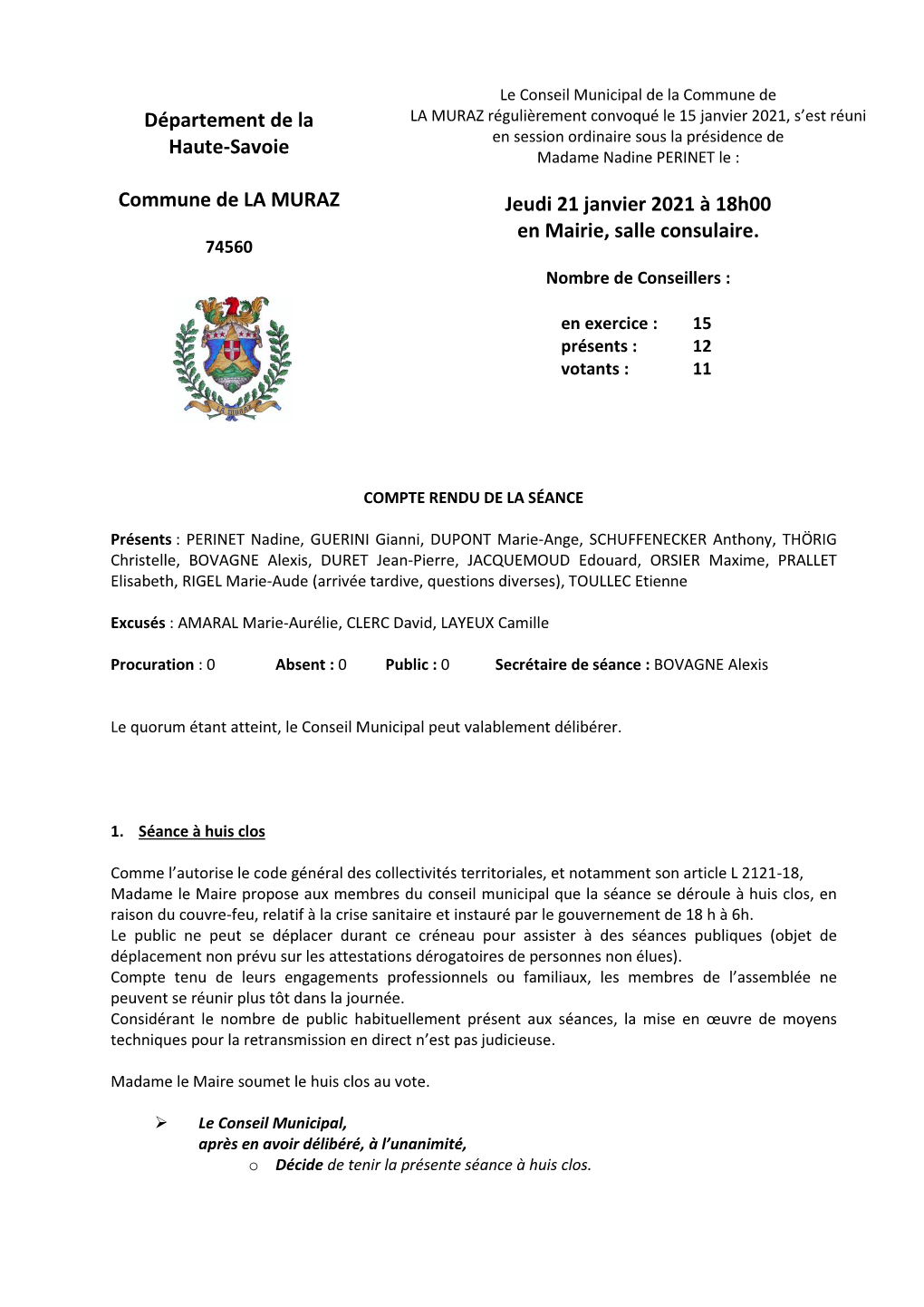 Compte Rendu Du Conseil Municipal Du 21 Janvier 2021