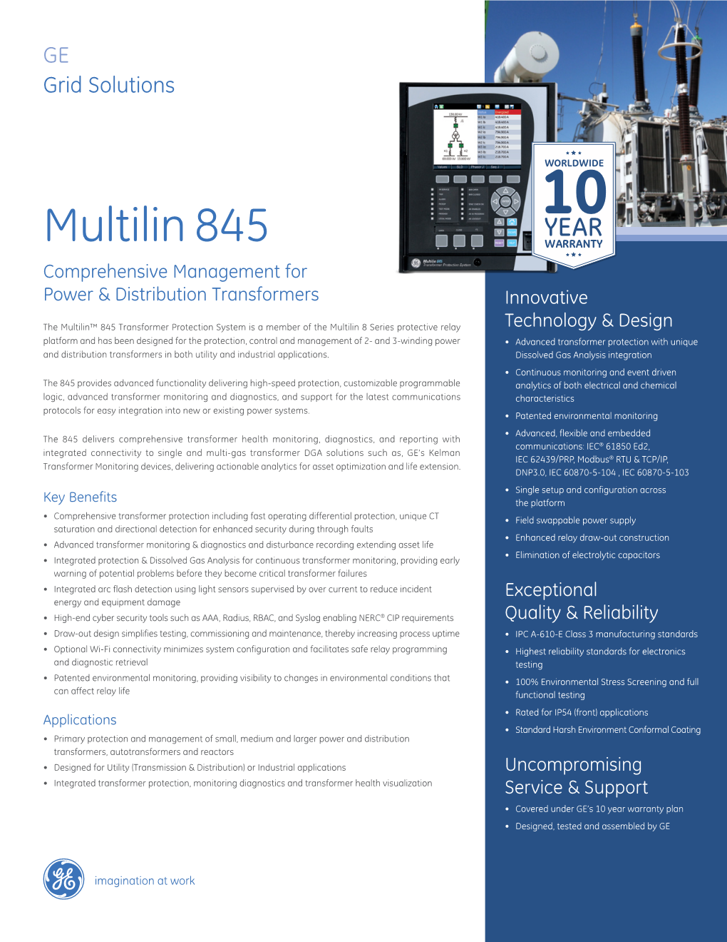 Multilin 845 Advanced Transformer Protection and Management Relay Brochure