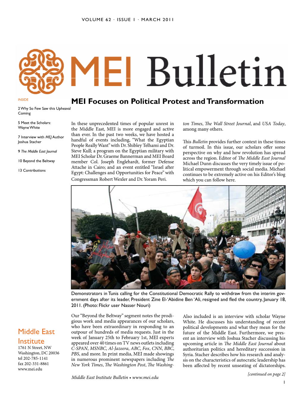 Middle East Institute MEI Focuses on Political Protest and Transformation