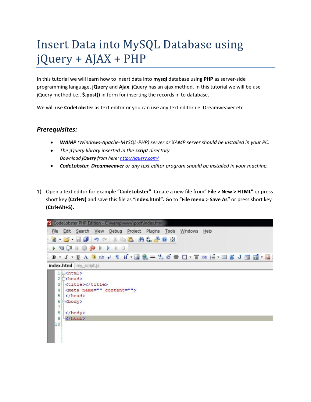 Insert Data Into Mysql Database Using Jquery + AJAX + PHP