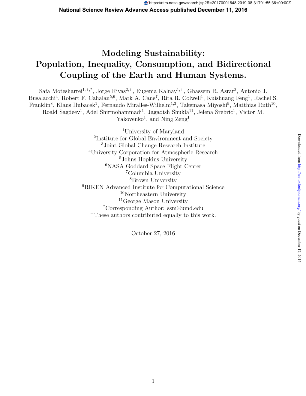 Modeling Sustainability: Population, Inequality, Consumption, and Bidirectional Coupling of the Earth and Human Systems