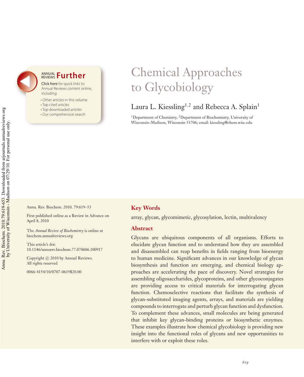 Chemical Approaches to Glycobiology