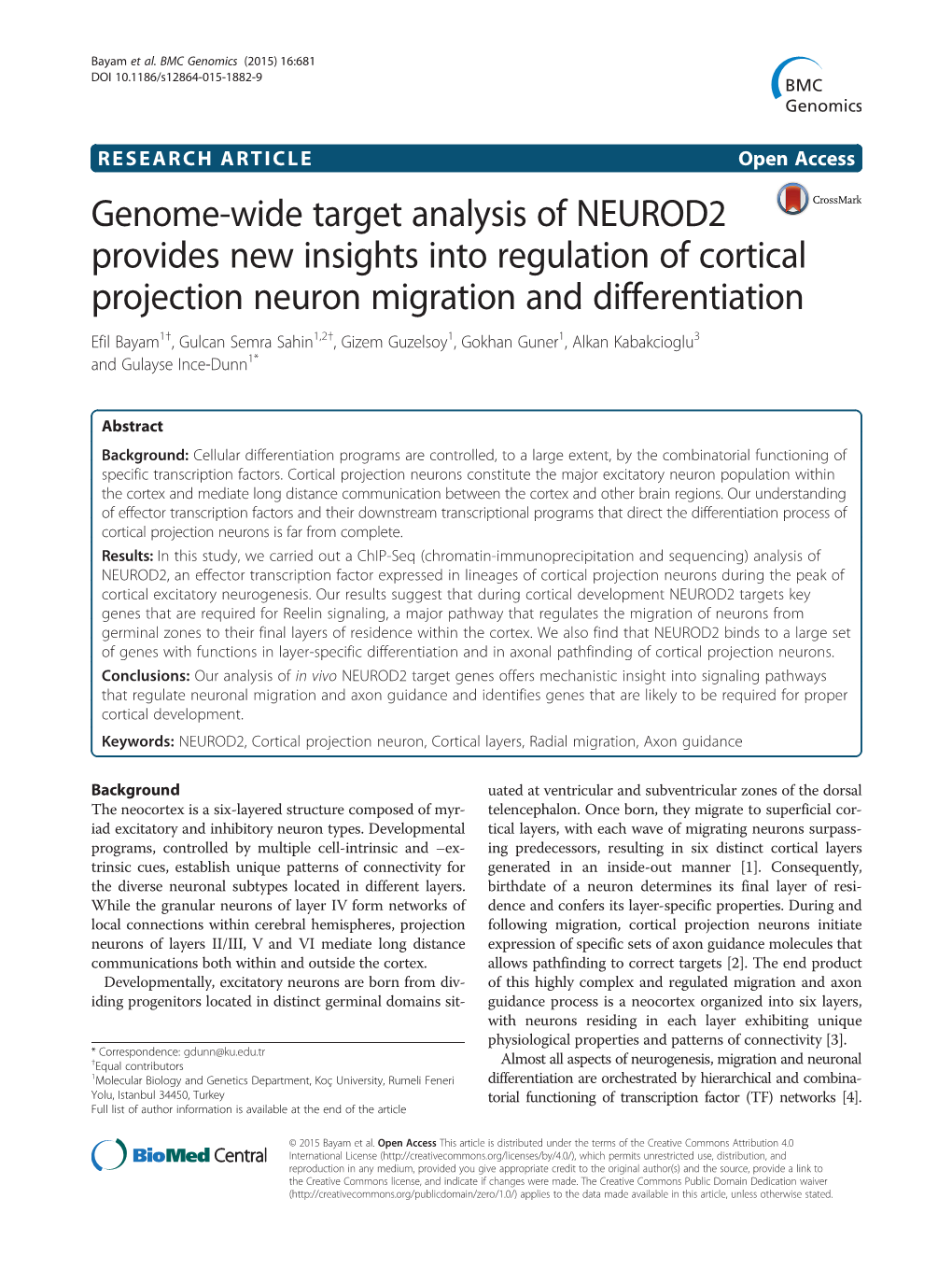 Genome-Wide Target Analysis of NEUROD2 Provides New Insights Into Regulation of Cortical Projection Neuron Migration and Differe