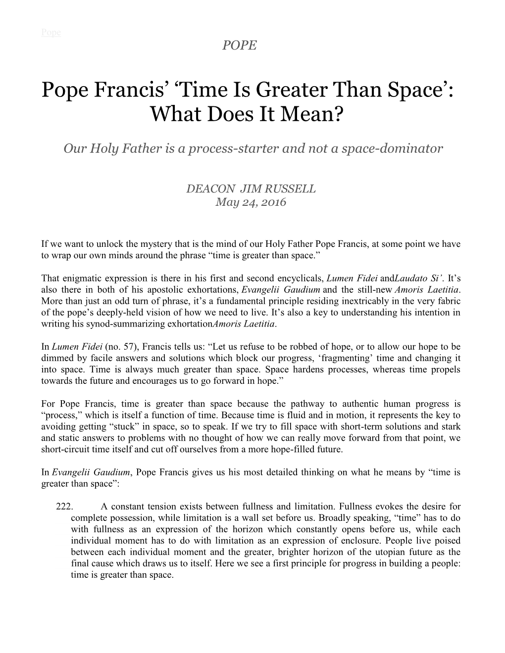 Pope Francis’ ‘Time Is Greater Than Space’: What Does It Mean?