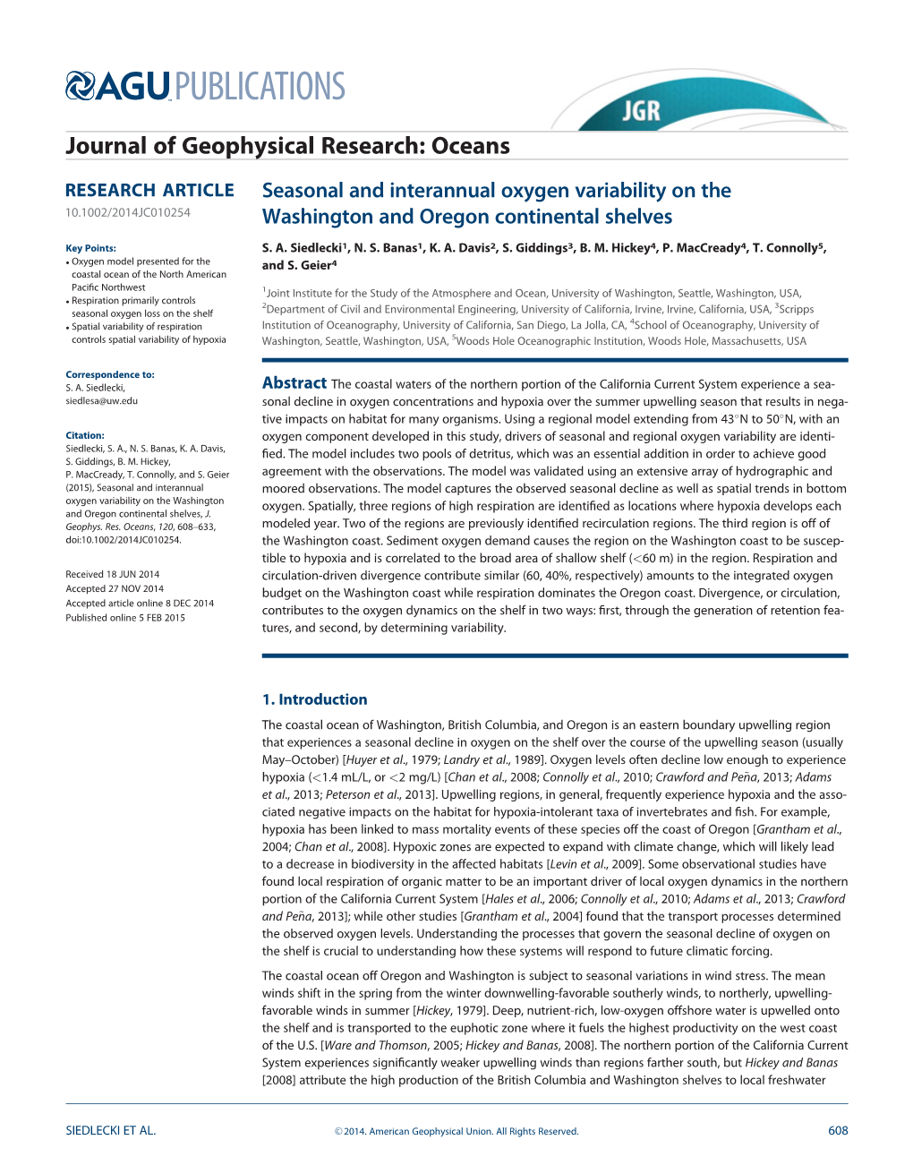 Seasonal and Interannual Oxygen Variability on the Washington And