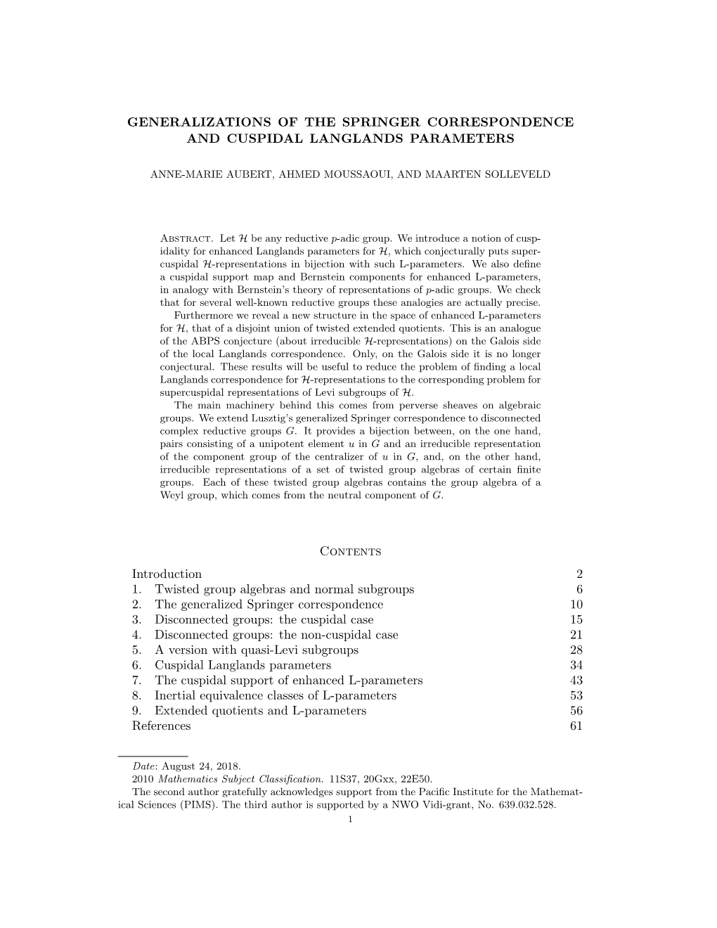Generalizations of the Springer Correspondence and Cuspidal Langlands Parameters