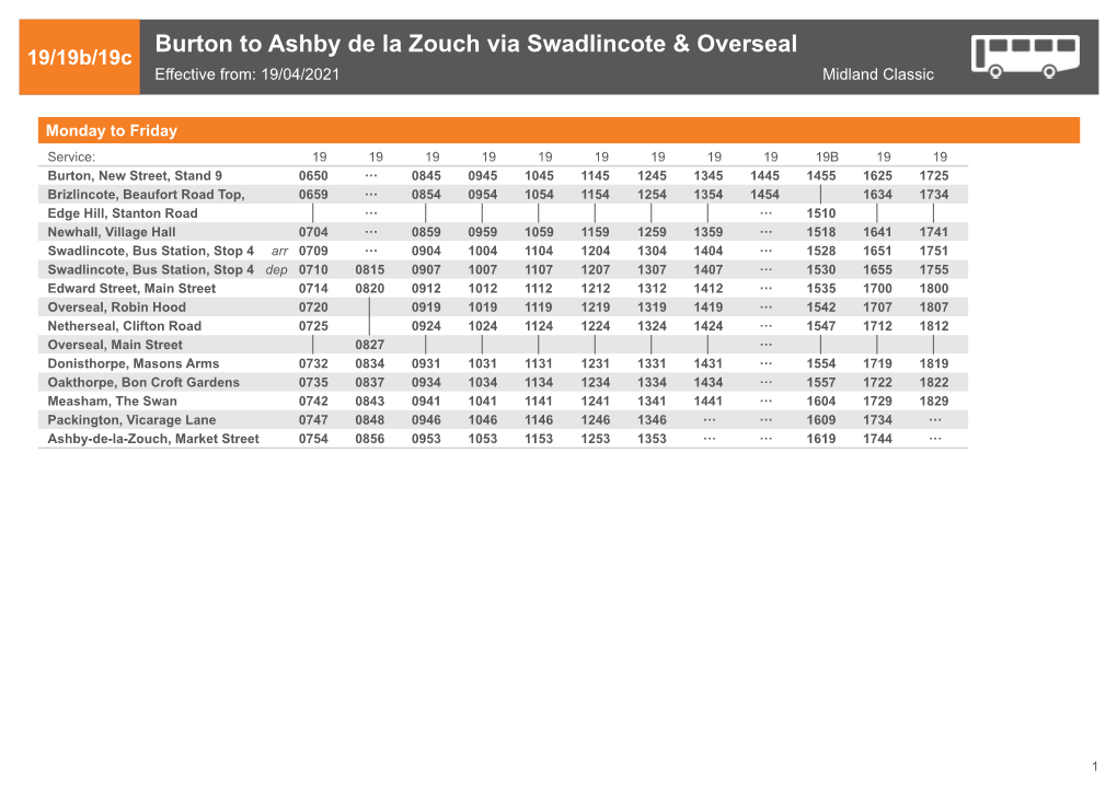 Burton to Ashby De La Zouch Via Swadlincote & Overseal