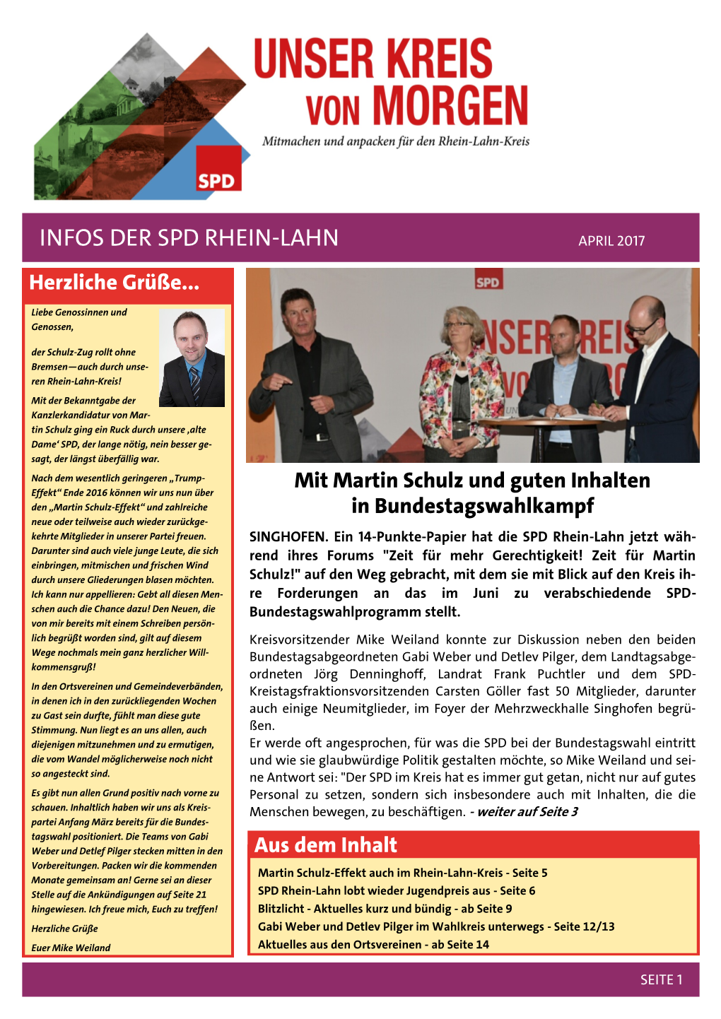 Infos Der SPD Rhein-Lahn April 2017 Herzliche Grüße