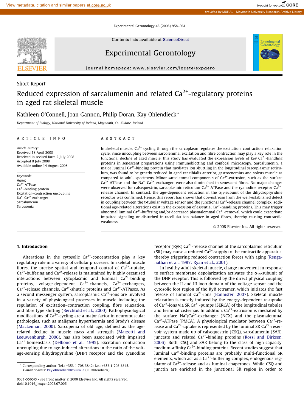 Reduced Expression of Sarcalumenin and Related Ca2+-Regulatory Proteins in Aged Rat Skeletal Muscle