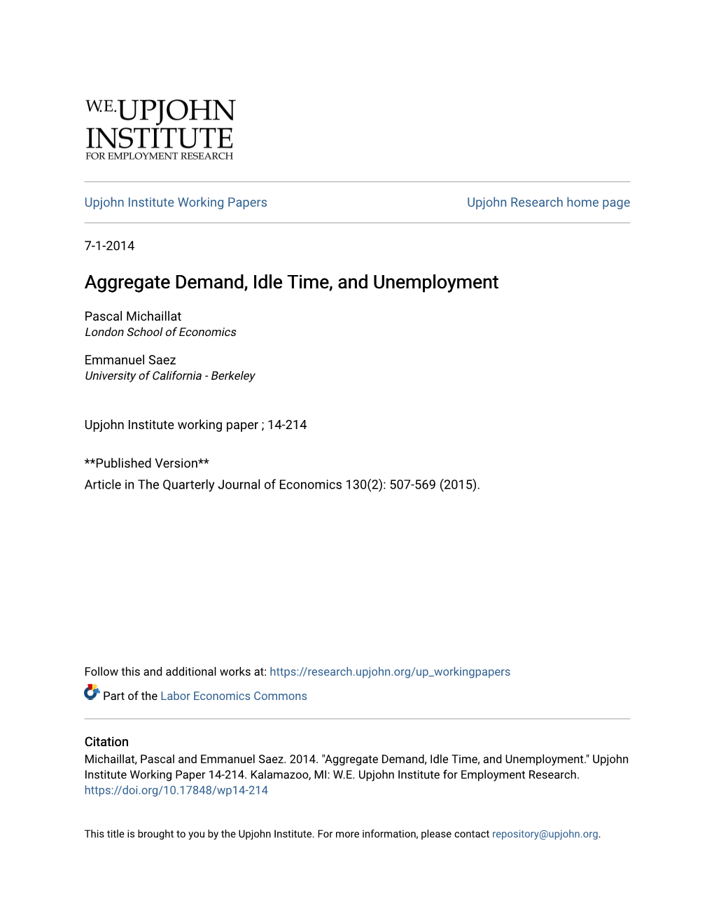 Aggregate Demand, Idle Time, and Unemployment