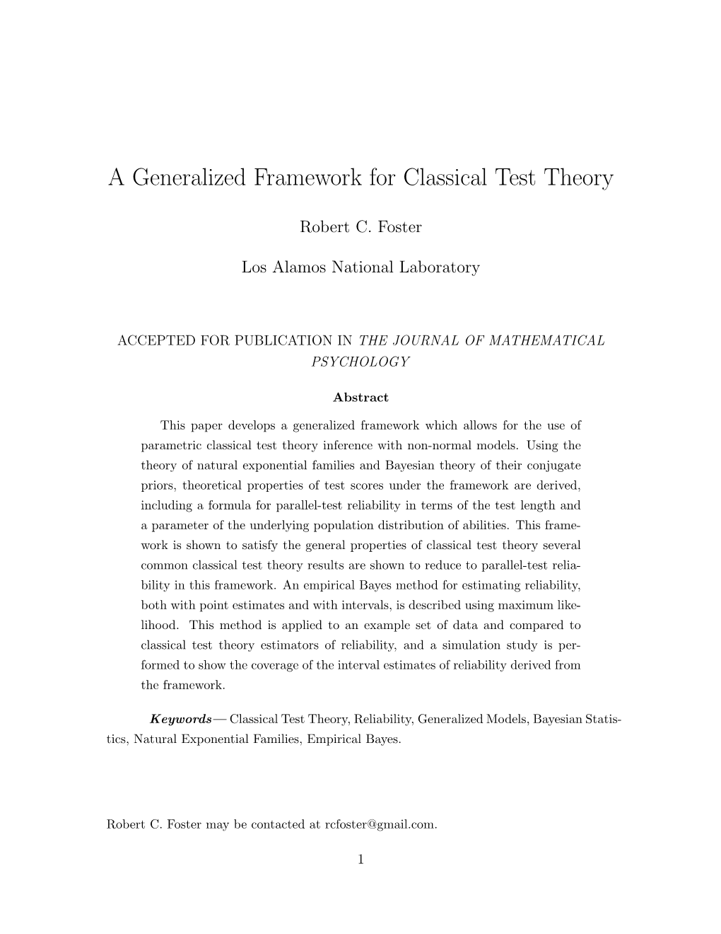 A Generalized Framework for Classical Test Theory
