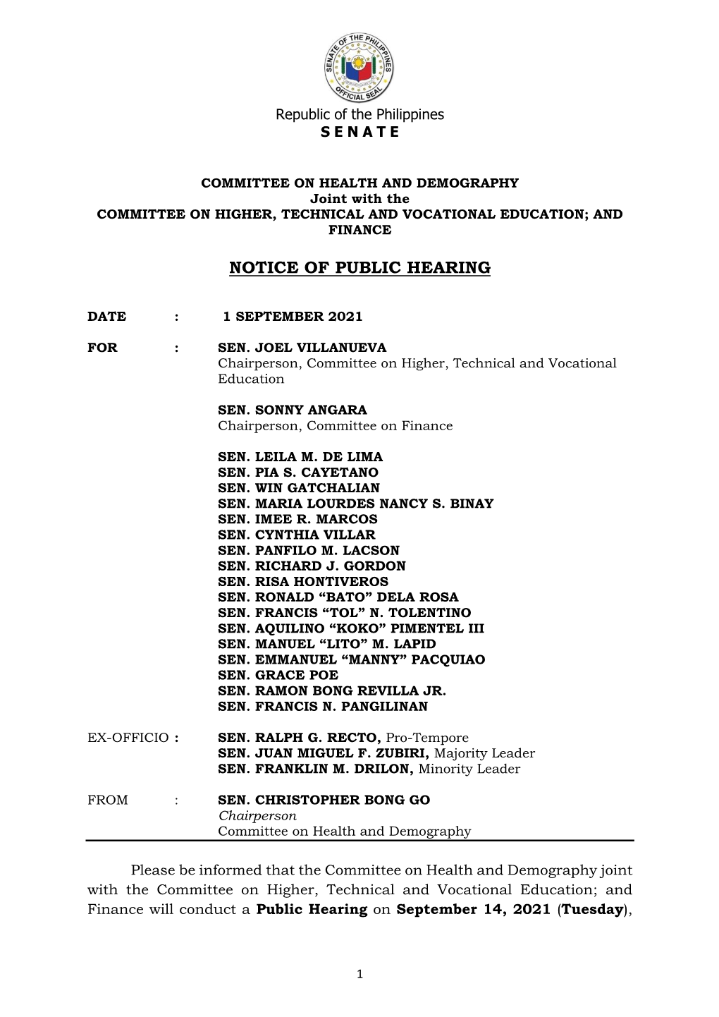 Notice of Public Hearing