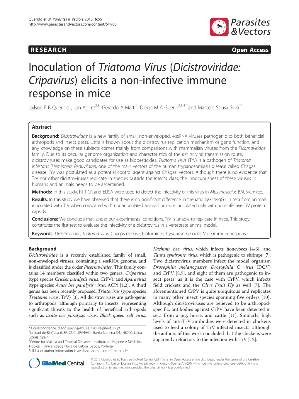 Inoculation of Triatoma Virus (Dicistroviridae: Cripavirus)