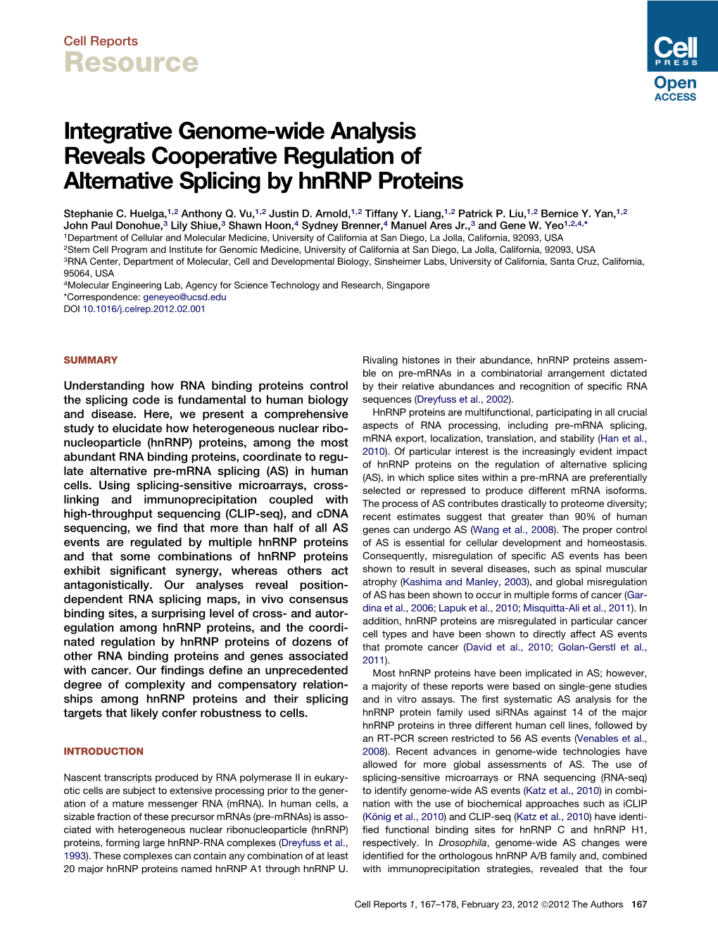 Integrative Genome-Wide Analysis Reveals Cooperative Regulation of Alternative Splicing by Hnrnp Proteins