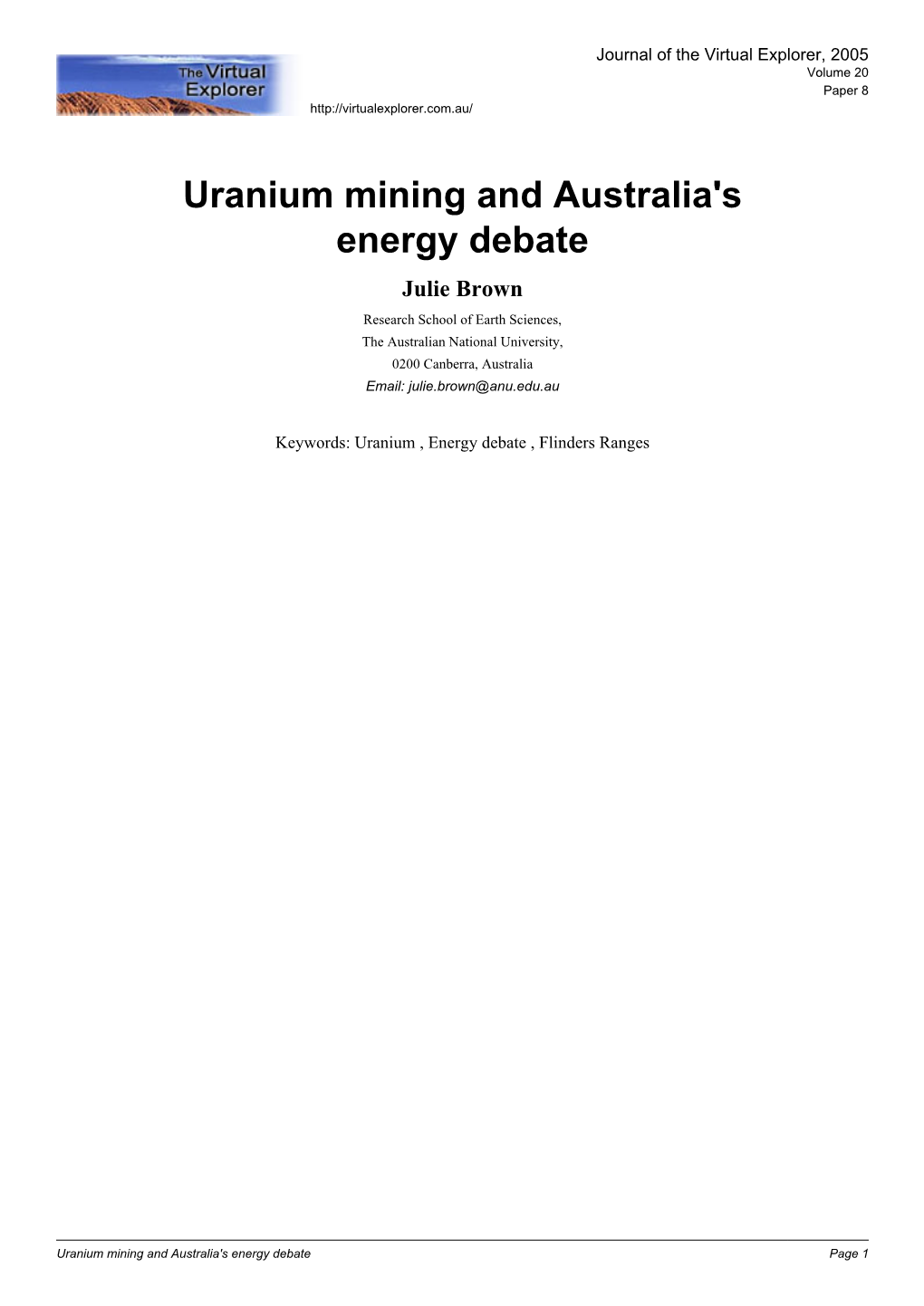 Uranium Mining and Australia's Energy Debate