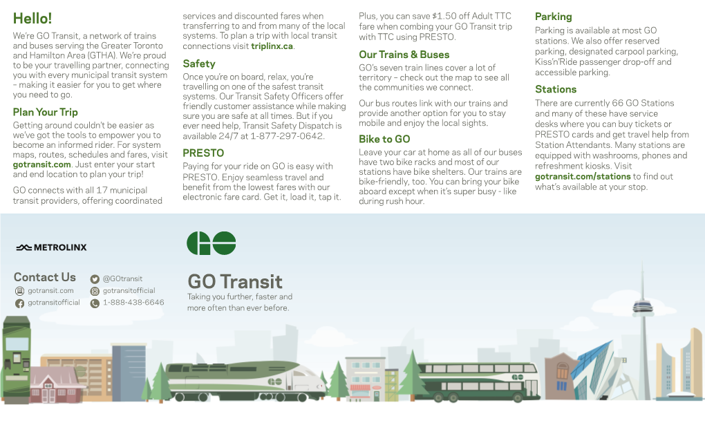 GO Transit Trip Parking Is Available at Most GO We’Re GO Transit, a Network of Trains Systems