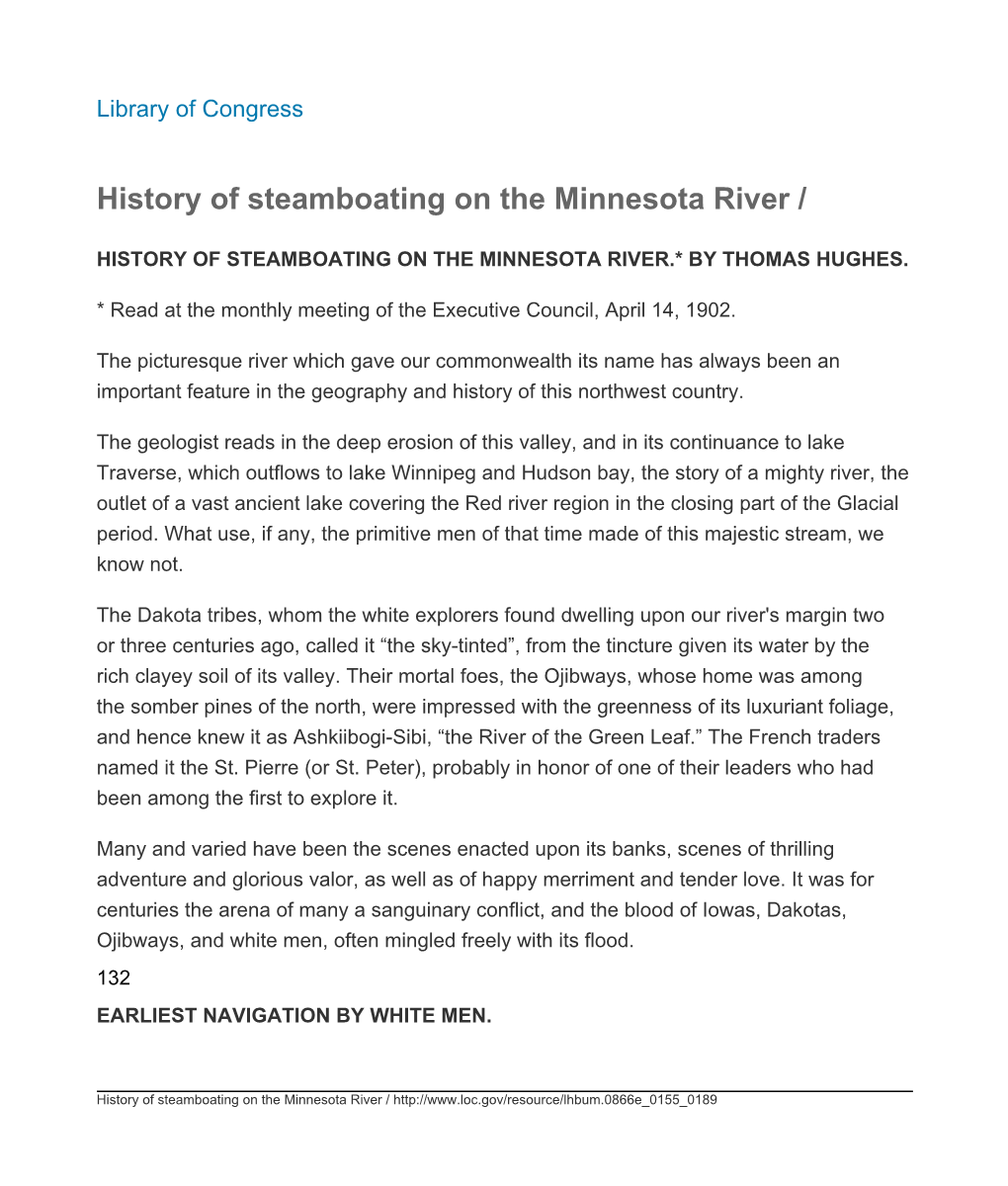 History of Steamboating on the Minnesota River