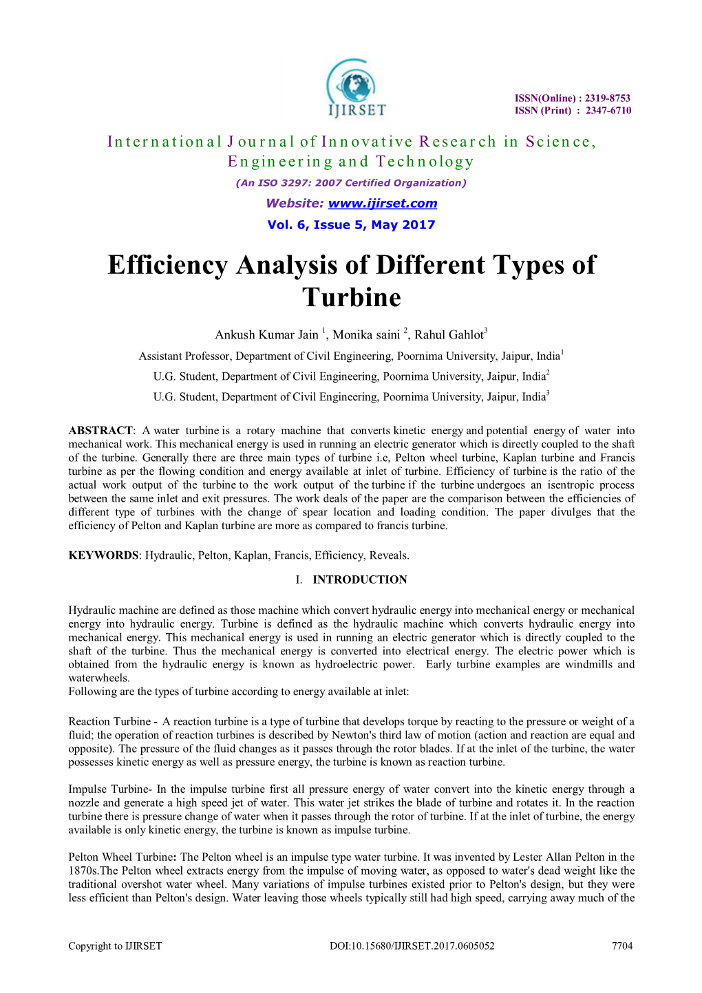 Efficiency Analysis of Different Types of Turbine