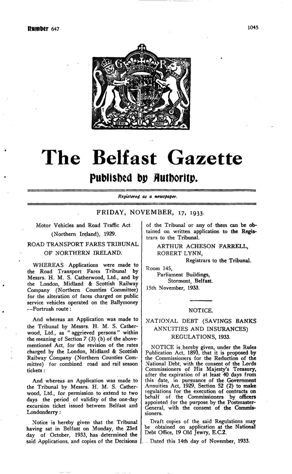 The Belfast Gazette Publisbed Bp Flutboritp