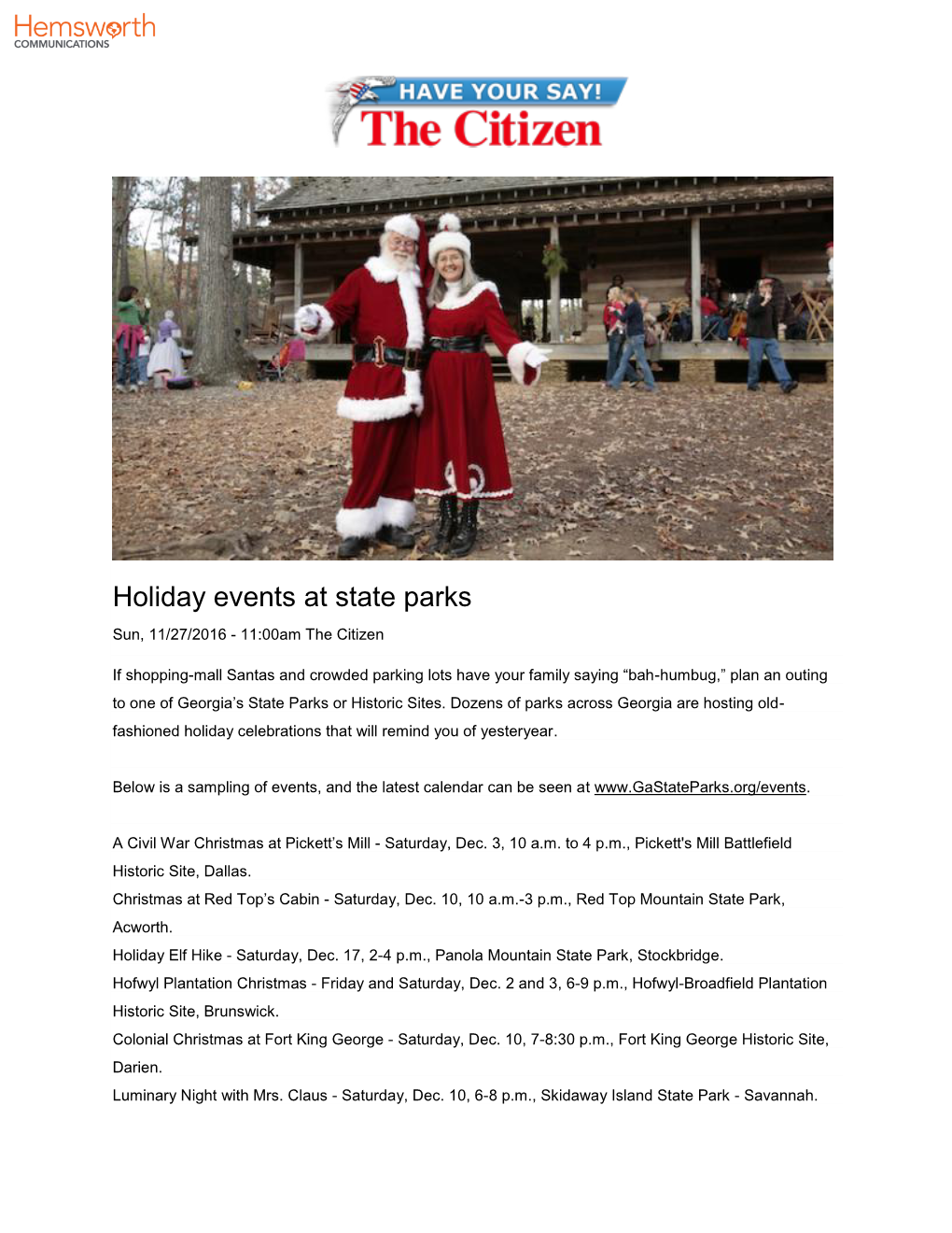 The Citizen: Holiday Events at State Parks