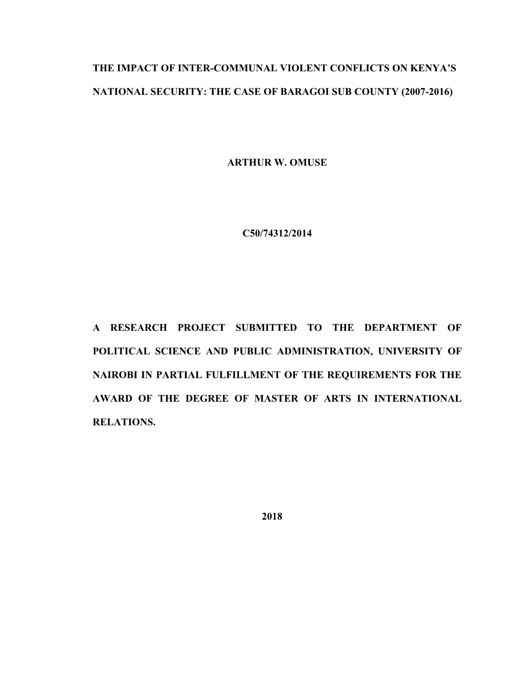 The Impact of Inter-Communal Violent Conflicts on Kenya's National